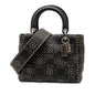 Black Dior Medium Calfskin Cannage Embossed Flower Studded Supple Lady Dior Satchel Rovelle Bags