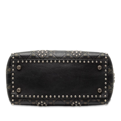 Black Dior Medium Calfskin Cannage Embossed Flower Studded Supple Lady Dior Satchel Rovelle Bags