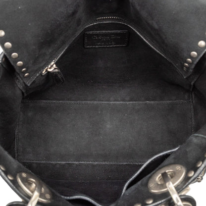 Black Dior Medium Calfskin Cannage Embossed Flower Studded Supple Lady Dior Satchel Rovelle Bags