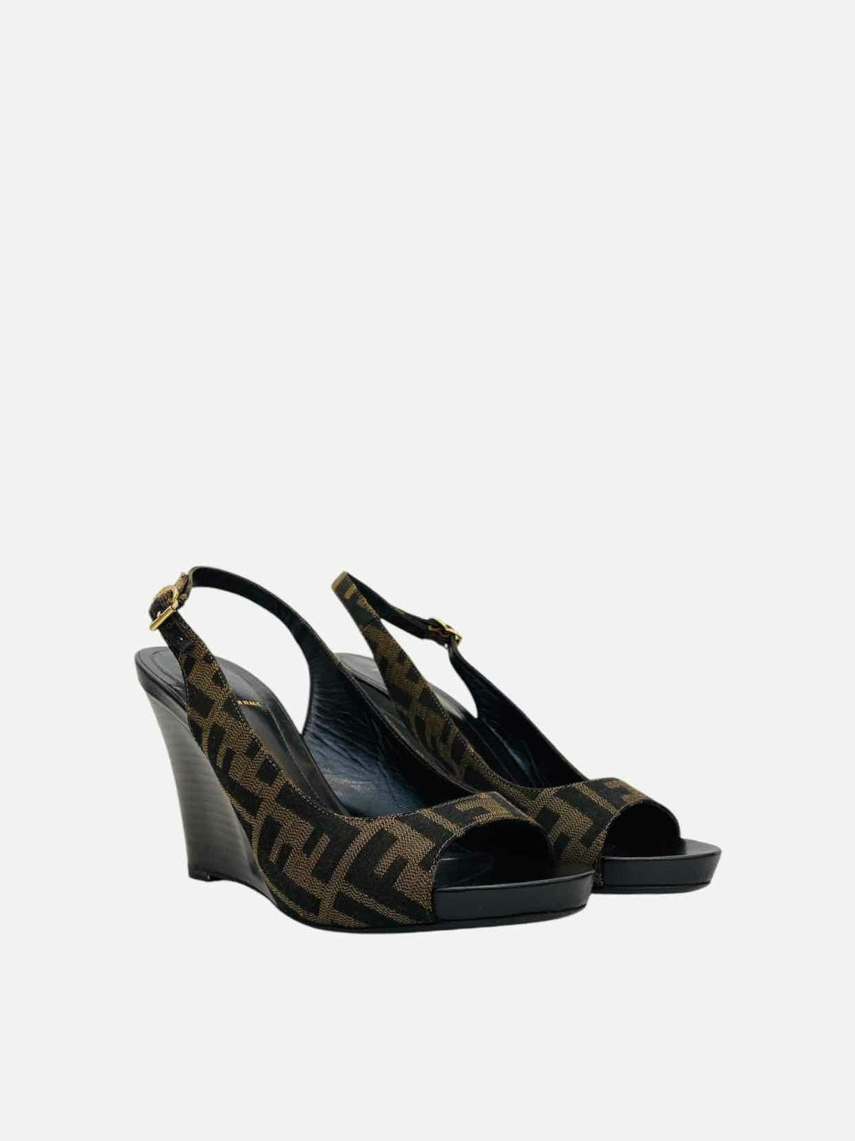 FENDI Slingback Black & Brown Size EU 39 Wedges Rovelle Bags