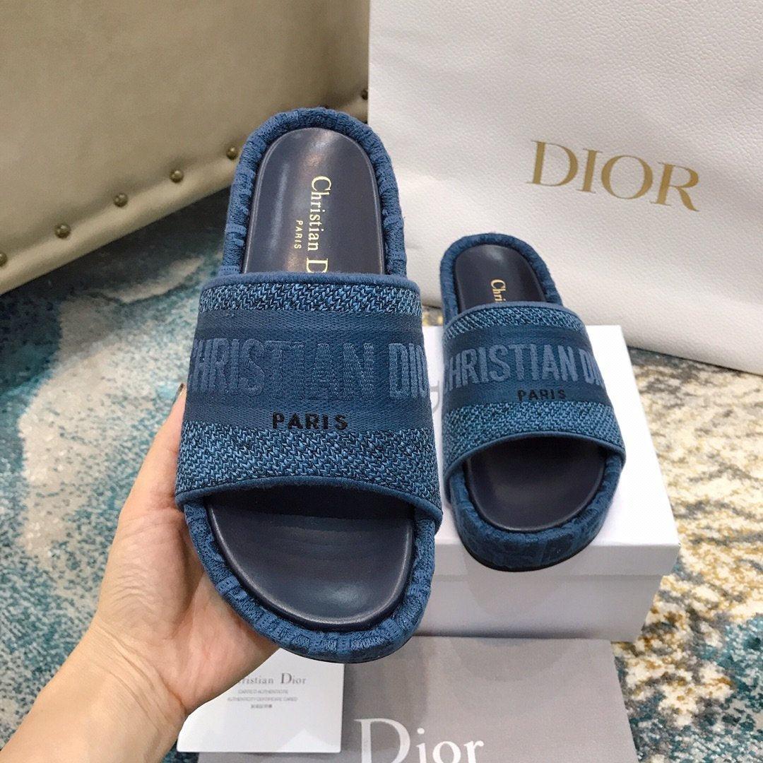DIOR Dway Embroidered Denim Wedge Sandals