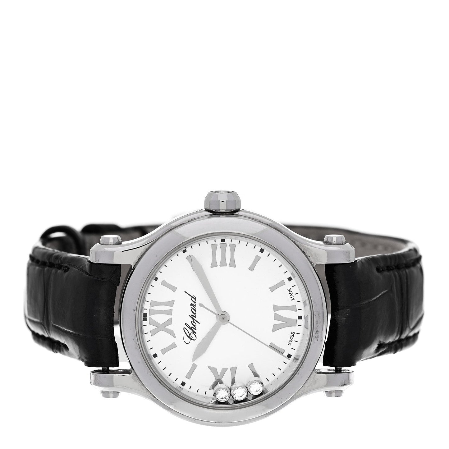 Stainless Steel Alligator 3 Diamond 30mm Happy Sport Quartz Watch