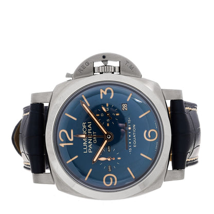 Titanium Alligator 47mm Luminor Equation of Time GMT Manual Winding Watch Blue PAM00670