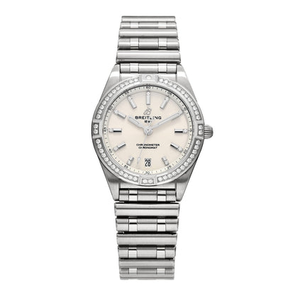 Stainless Steel Diamond Bezel 32mm Chronomat Quartz Watch Silver A77310591A1A1