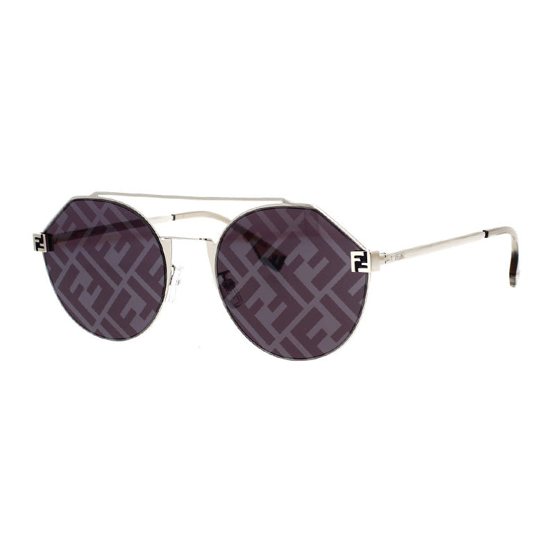 Fendi Sunglasses Round Full Rim, Silver Frame and Blue with FF Pattern Mirror Lens FE40060U16X Rovelle Bags