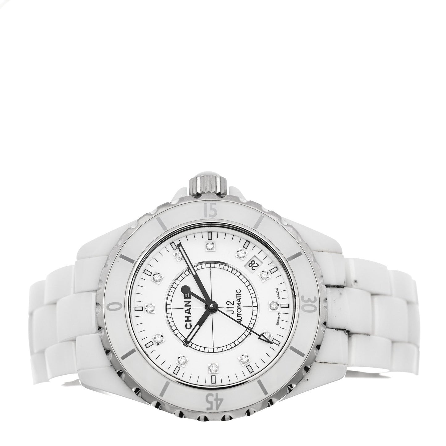 Stainless Steel Ceramic Diamond 38mm J12 Automatic Watch White