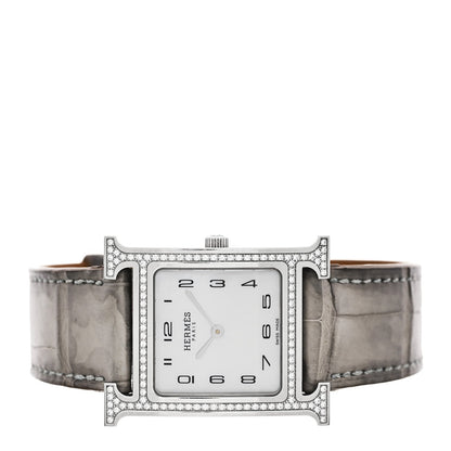 Stainless Steel Alligator Diamond Bezel Mother of Pearl 26mm Heure H Hour Quartz Watch Gris Perle