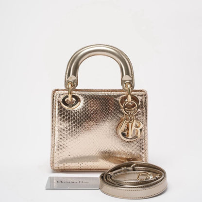 Dior Mini Lady Dior Bag Gold In Python Leather With Gold Hardware On Rovelle Bags
