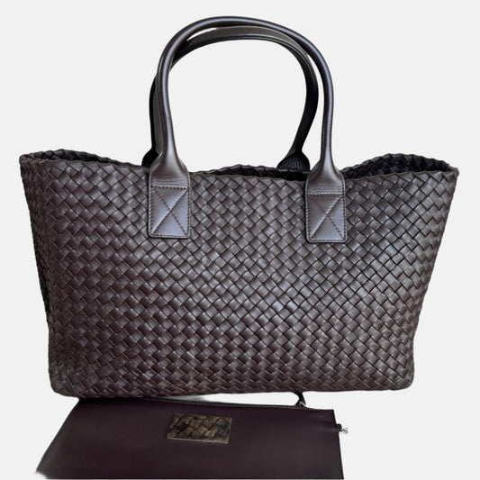 Bottega Veneta Cabat Large Intreccio Leather Tote Bag Dark Chocolate Brown 40cm