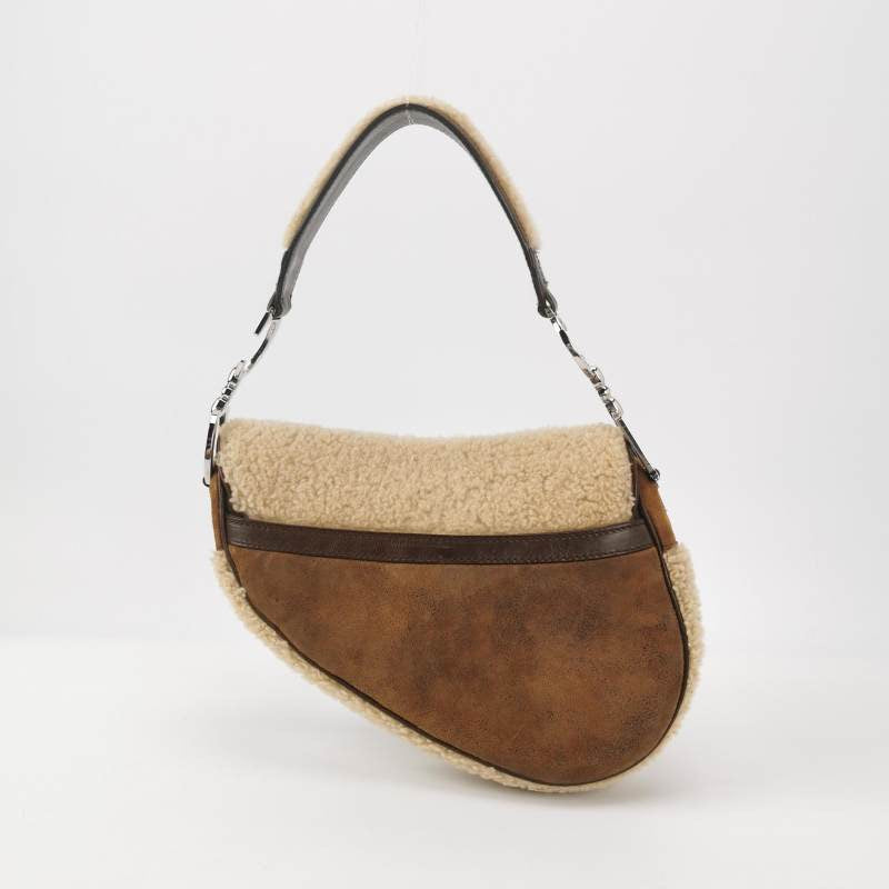 Dior Saddle Shoulder Bag Shearling Brown and While Rovelle Bags