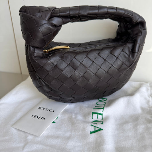 Bottega Veneta Jodie Mini Fondant Dark Chocolate Brown Lambskin Leather Clutch Bag