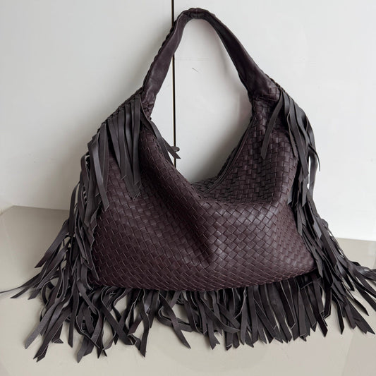 Bottega Veneta Veneta Fringed Hobo Maxi Dark Chocolate Brown 51cm Lambskin Leather Removable Fringes
