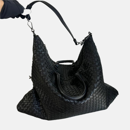 Bottega Veneta Maxi Convertible Tote Bag Hobo Black Leather Two-way Carry 50cm