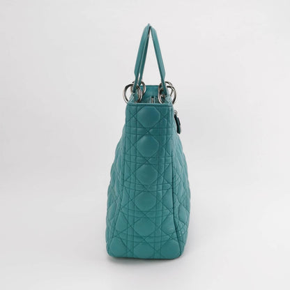 Lady Dior Large Bag Teal Blue Lambskin Cannage Leather Rovelle Bags