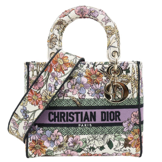 CHRISTIAN DIOR Lady D-Lite Medium Floral Embroidered Canvas Shoulder Bag Multicolor Rovelle Bags
