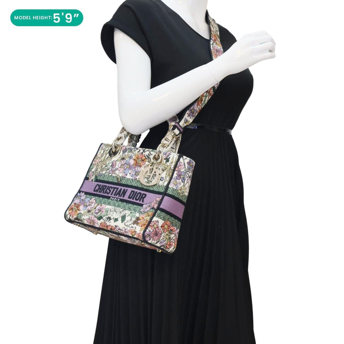 CHRISTIAN DIOR Lady D-Lite Medium Floral Embroidered Canvas Shoulder Bag Multicolor Rovelle Bags