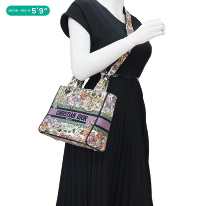 CHRISTIAN DIOR Lady D-Lite Medium Floral Embroidered Canvas Shoulder Bag Multicolor Rovelle Bags