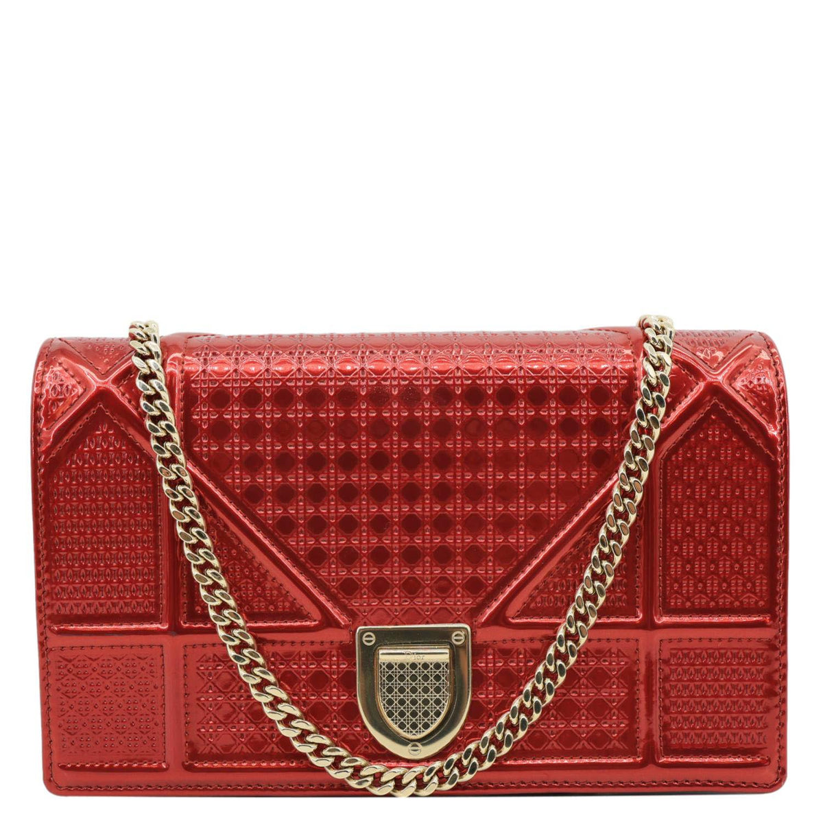 Christian Dior Diorama Flap Micro-Cannage Patent Leather Crossbody Bag Red Rovelle Bags
