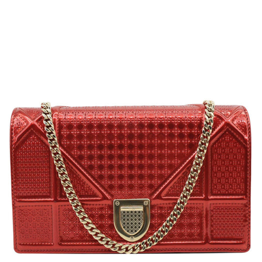 Christian Dior Diorama Flap Micro-Cannage Patent Leather Crossbody Bag Red Rovelle Bags