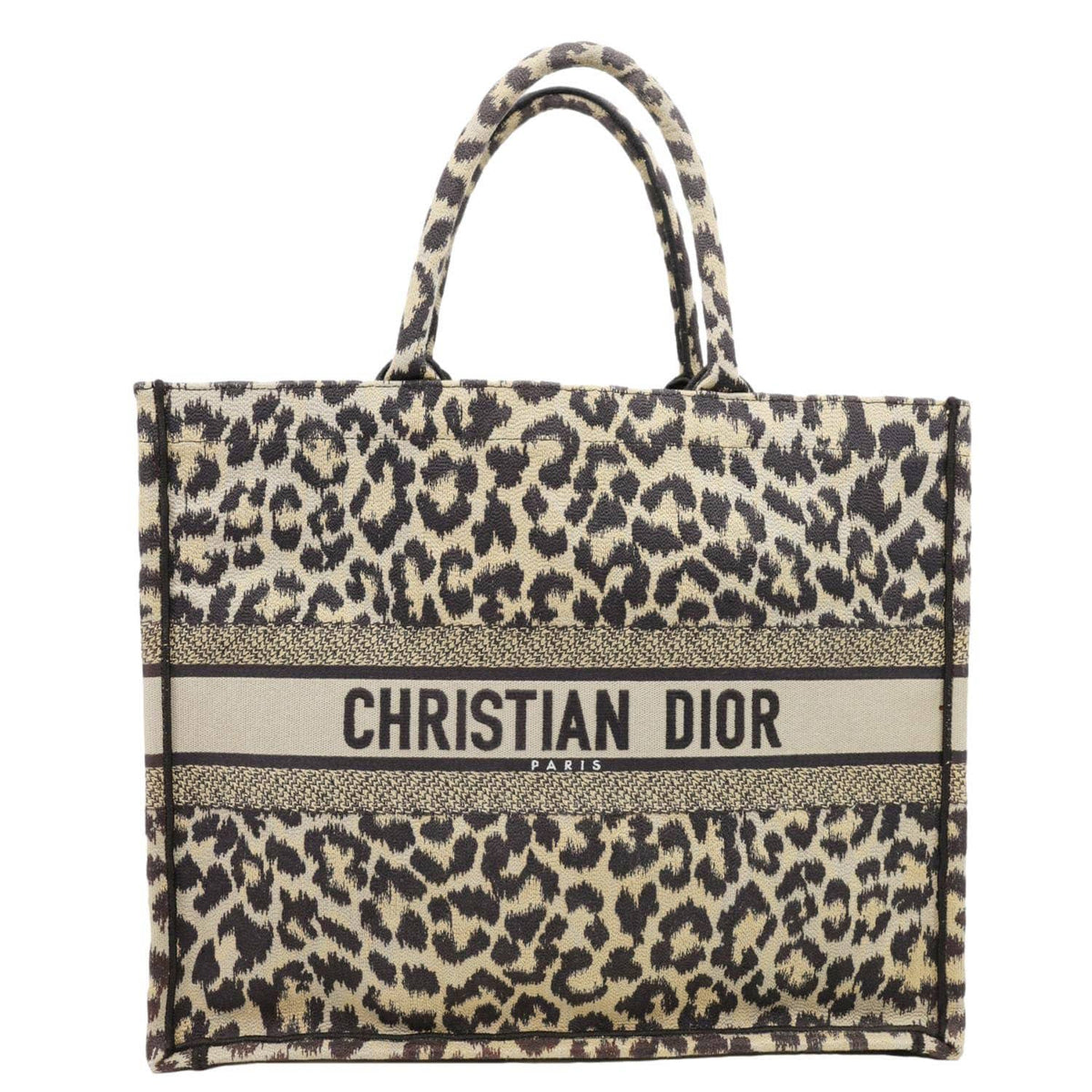 CHRISTIAN DIOR Book Large Leopard Mizza Embroidered Tote Bag Beige Rovelle Bags