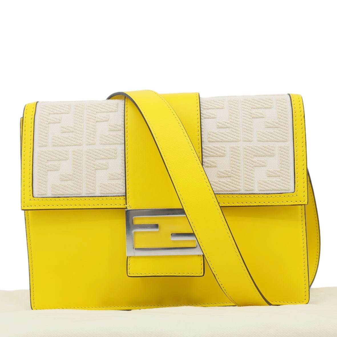 FENDI Flat Baguette Medium Leather Shoulder Bag Yellow Rovelle Bags