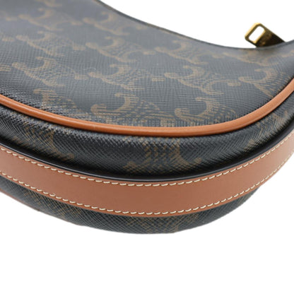 CELINE Ava Triomphe Canvas Calfskin Shoulder Bag Tan