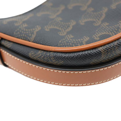 CELINE Ava Triomphe Canvas Calfskin Shoulder Bag Tan