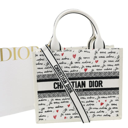 Christian Dior Book Small Dioramour Je Vous Adore Embroidered Canvas Tote Bag White Rovelle Bags