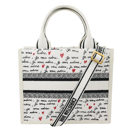 Christian Dior Book Small Dioramour Je Vous Adore Embroidered Canvas Tote Bag White Rovelle Bags