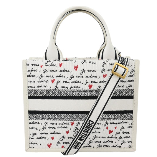 Christian Dior Book Small Dioramour Je Vous Adore Embroidered Canvas Tote Bag White Rovelle Bags