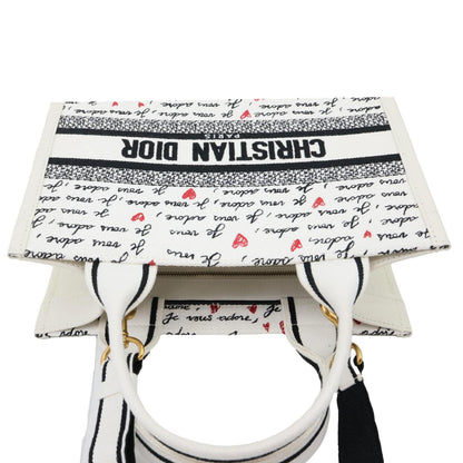 Christian Dior Book Small Dioramour Je Vous Adore Embroidered Canvas Tote Bag White Rovelle Bags