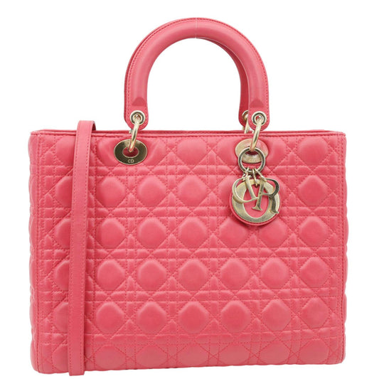 Christian Dior Lady Dior Large Quilted Lambskin Leather Shoulder Bag Pink Rovelle Bags