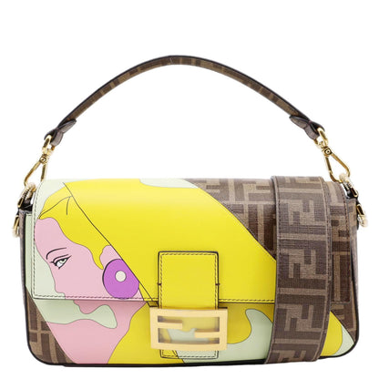 FENDI FF 1974 Hairdo Girls Inlay Glazed Fabric Baguette Bag Yellow Rovelle Bags