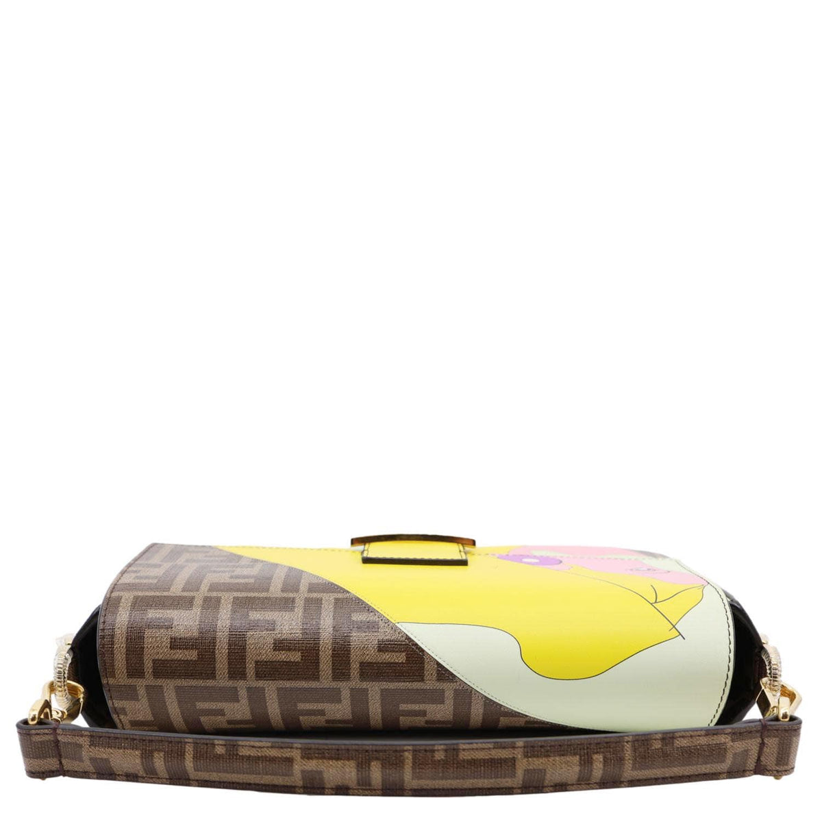 FENDI FF 1974 Hairdo Girls Inlay Glazed Fabric Baguette Bag Yellow Rovelle Bags