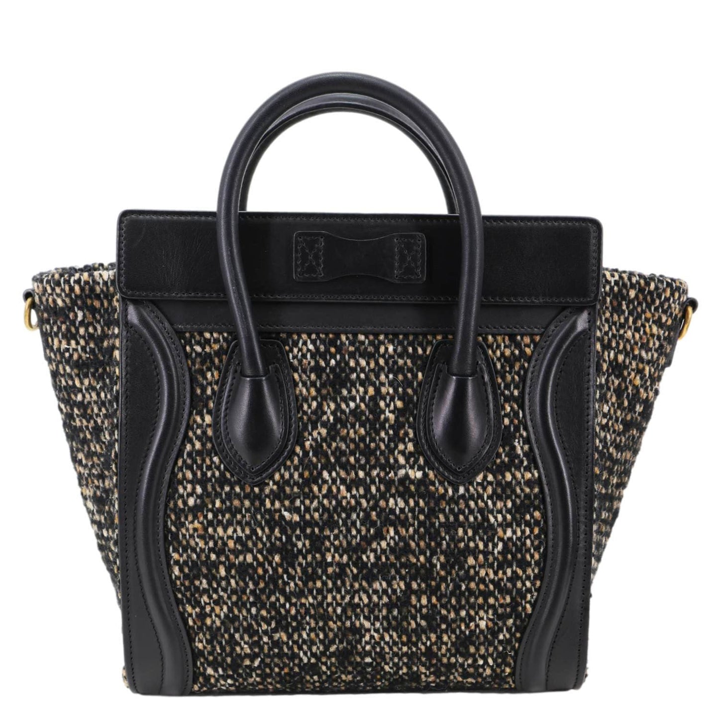CELINE Nano Luggage Tweed Leather Tote Crossbody Bag Black