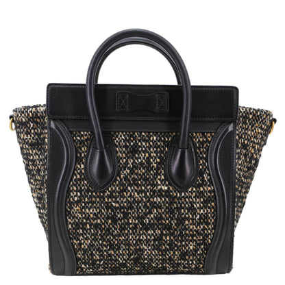 CELINE Nano Luggage Tweed Leather Tote Crossbody Bag Black