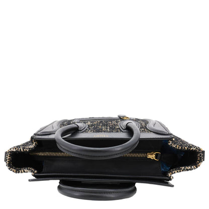 CELINE Nano Luggage Tweed Leather Tote Crossbody Bag Black