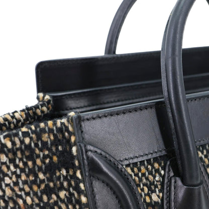 CELINE Nano Luggage Tweed Leather Tote Crossbody Bag Black
