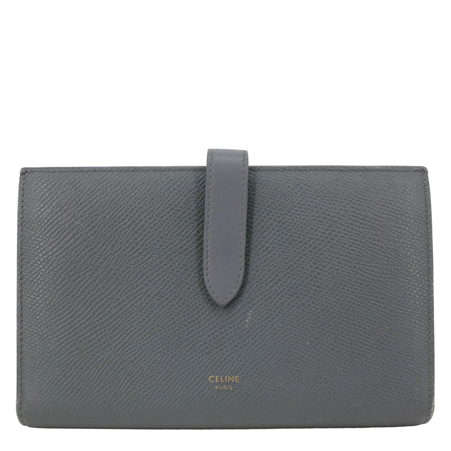 CELINE Strap Large Grained Calfskin Leather Wallet Grey
