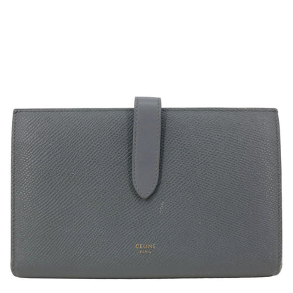 CELINE Strap Large Grained Calfskin Leather Wallet Grey