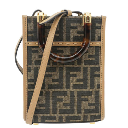 FENDI Sunshine Mini Zucca FF Canvas Shopper Tote Bag Brown Rovelle Bags