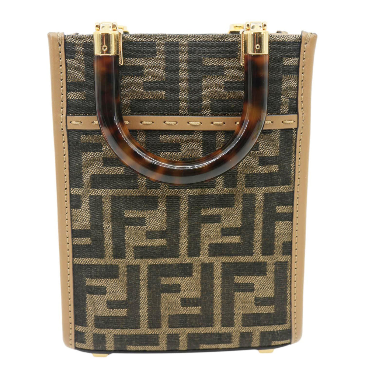 FENDI Sunshine Mini Zucca FF Canvas Shopper Tote Bag Brown Rovelle Bags
