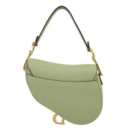 CHRISTIAN DIOR Saddle Grained Calfskin Leather Shoulder Bag Green Rovelle Bags