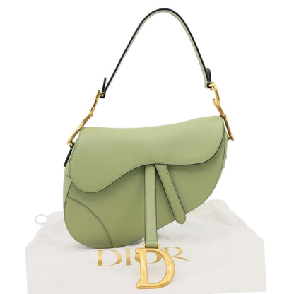 CHRISTIAN DIOR Saddle Grained Calfskin Leather Shoulder Bag Green Rovelle Bags