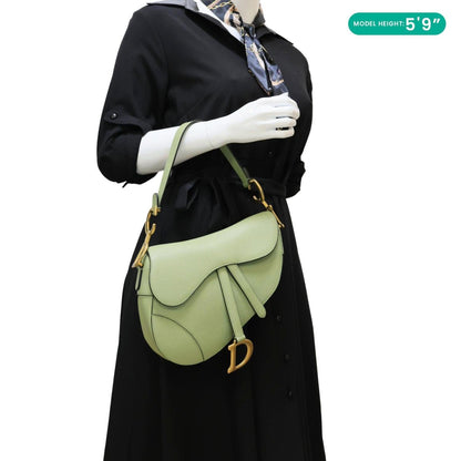 CHRISTIAN DIOR Saddle Grained Calfskin Leather Shoulder Bag Green Rovelle Bags
