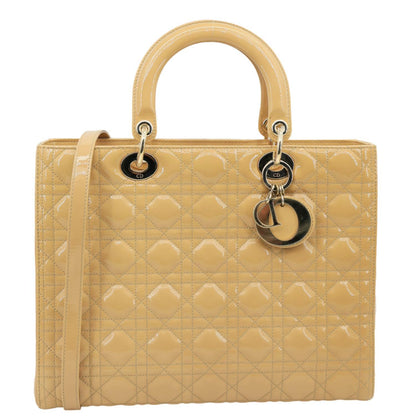 CHRISTIAN DIOR Lady Dior Large Quilted Patent Leather Shoulder Bag Camel Rovelle Bags