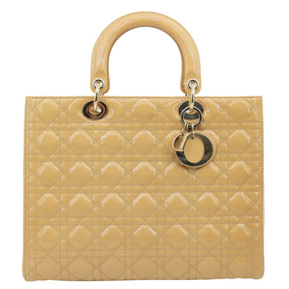 CHRISTIAN DIOR Lady Dior Large Quilted Patent Leather Shoulder Bag Camel Rovelle Bags