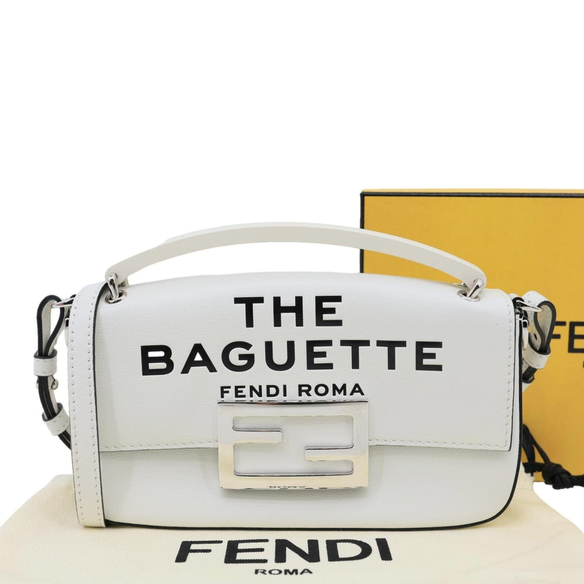 FENDI x Marc Jacobs Bow Printed Leather Baguette Bag Off White Rovelle Bags