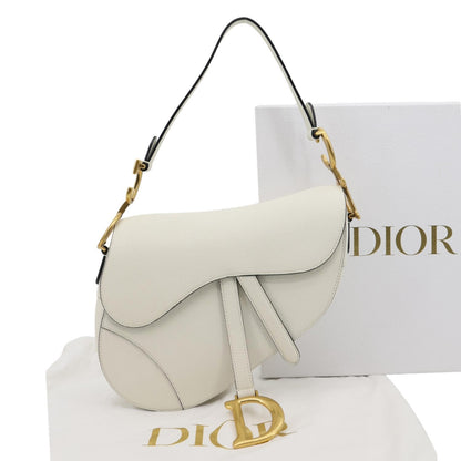 CHRISTIAN DIOR Saddle Grained Calfskin Leather Shoulder Bag Off White Rovelle Bags