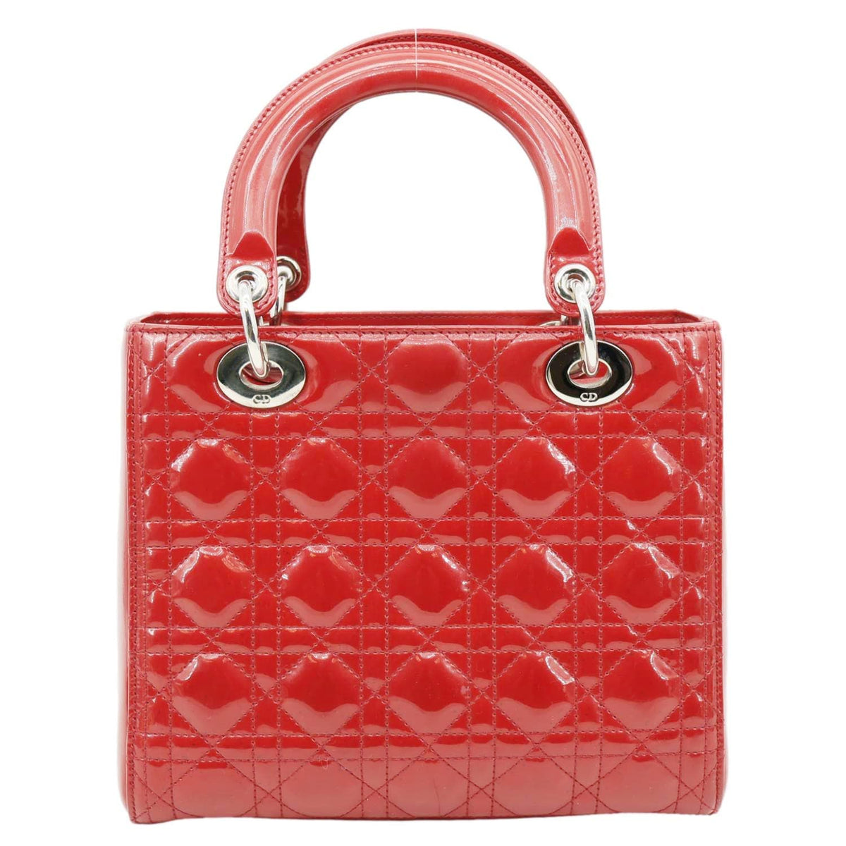 Christian Dior Lady Dior Medium Quilted Patent Leather Shoulder Bag Burgundy Rovelle Bags